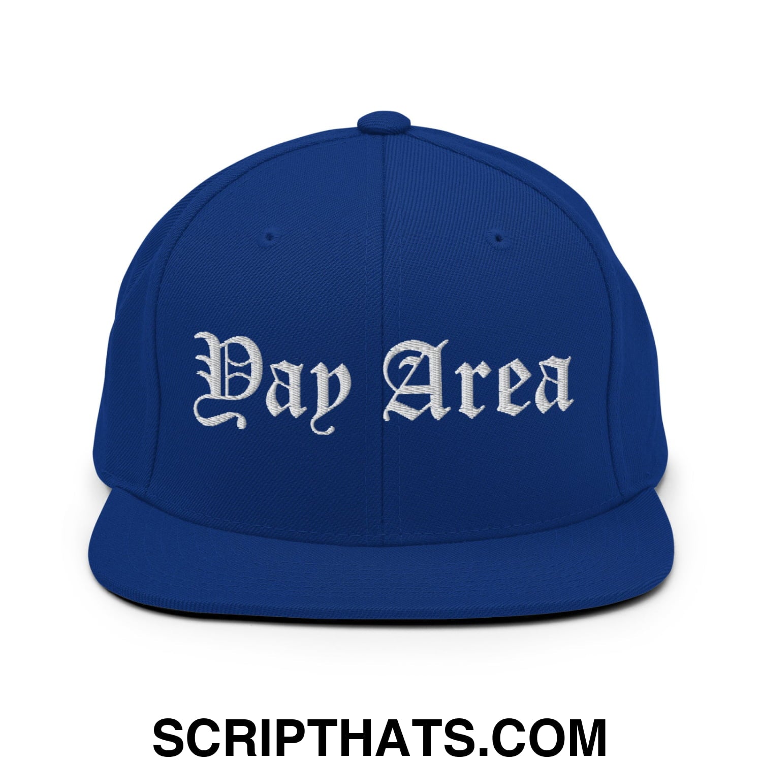 Yay Area Old English Embroidered Flat Bill Brim Snapback Hat Royal Blue