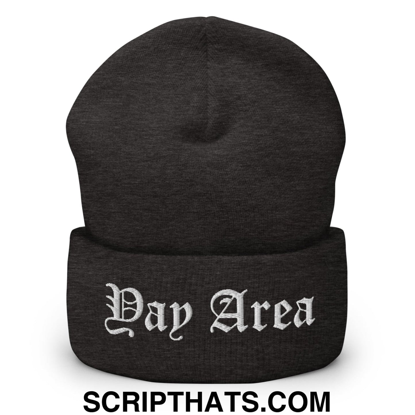 Yay Area Old English Embroidered Knit Cuffed Beanie Dark Grey
