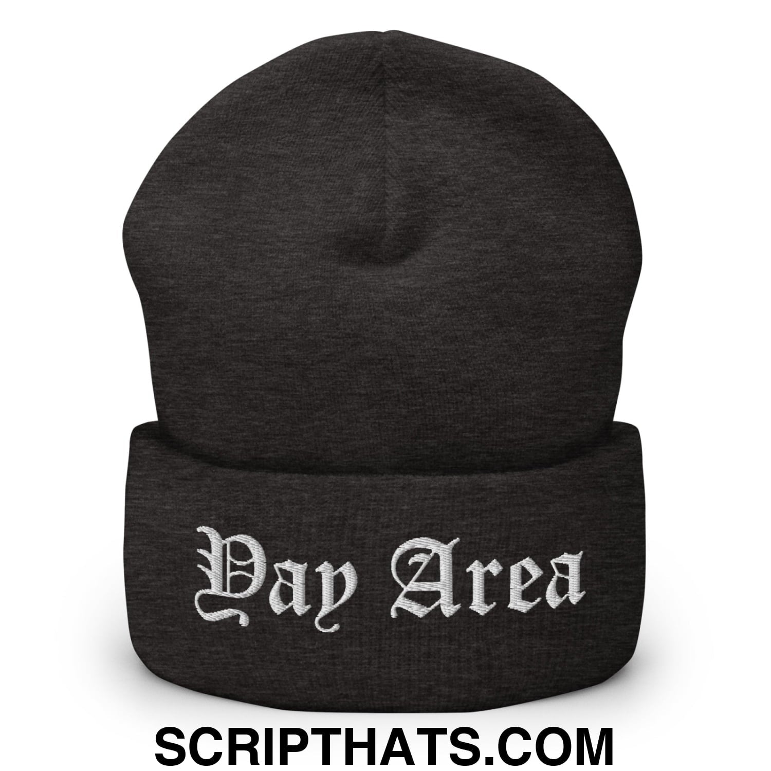 Yay Area Old English Embroidered Knit Cuffed Beanie Dark Grey