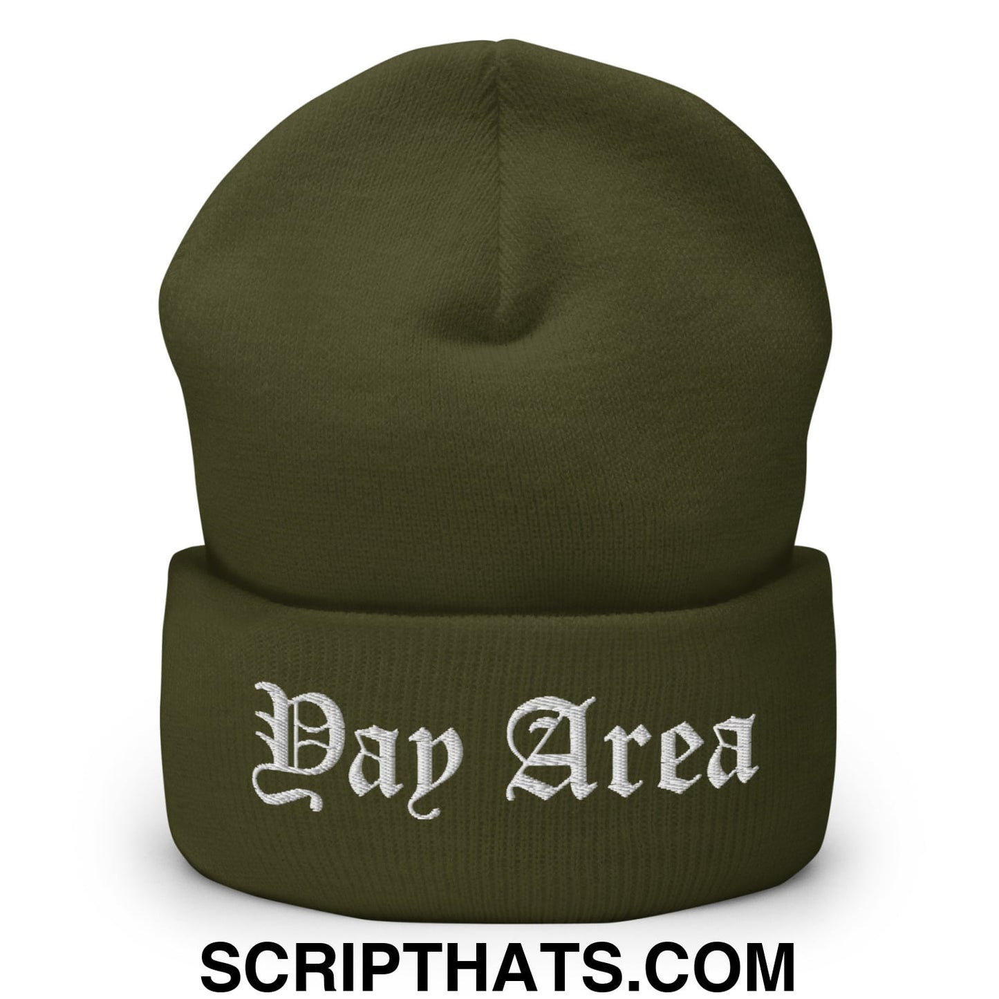 Yay Area Old English Embroidered Knit Cuffed Beanie Olive