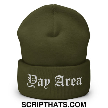 Yay Area Old English Embroidered Knit Cuffed Beanie Olive