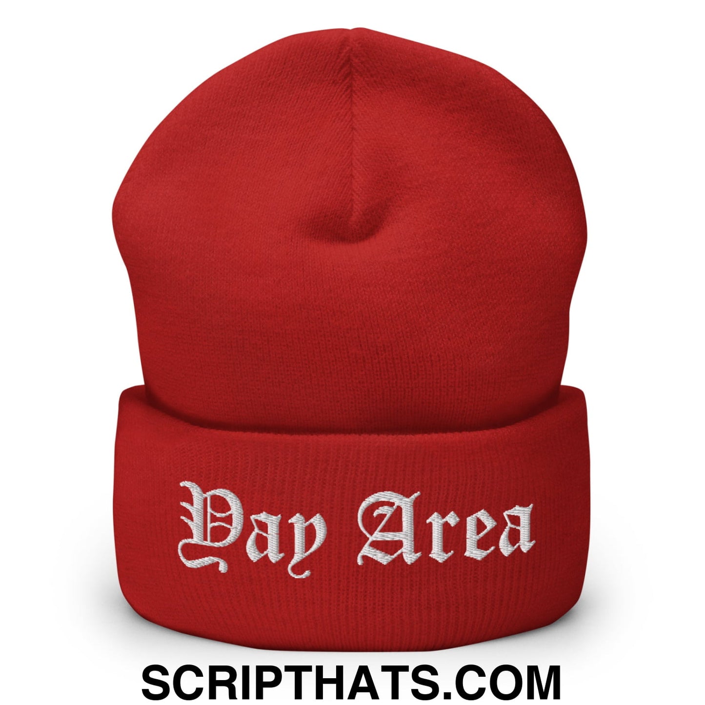 Yay Area Old English Embroidered Knit Cuffed Beanie Red