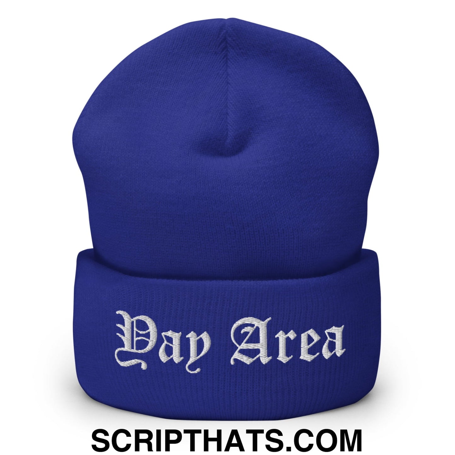 Yay Area Old English Embroidered Knit Cuffed Beanie Royal