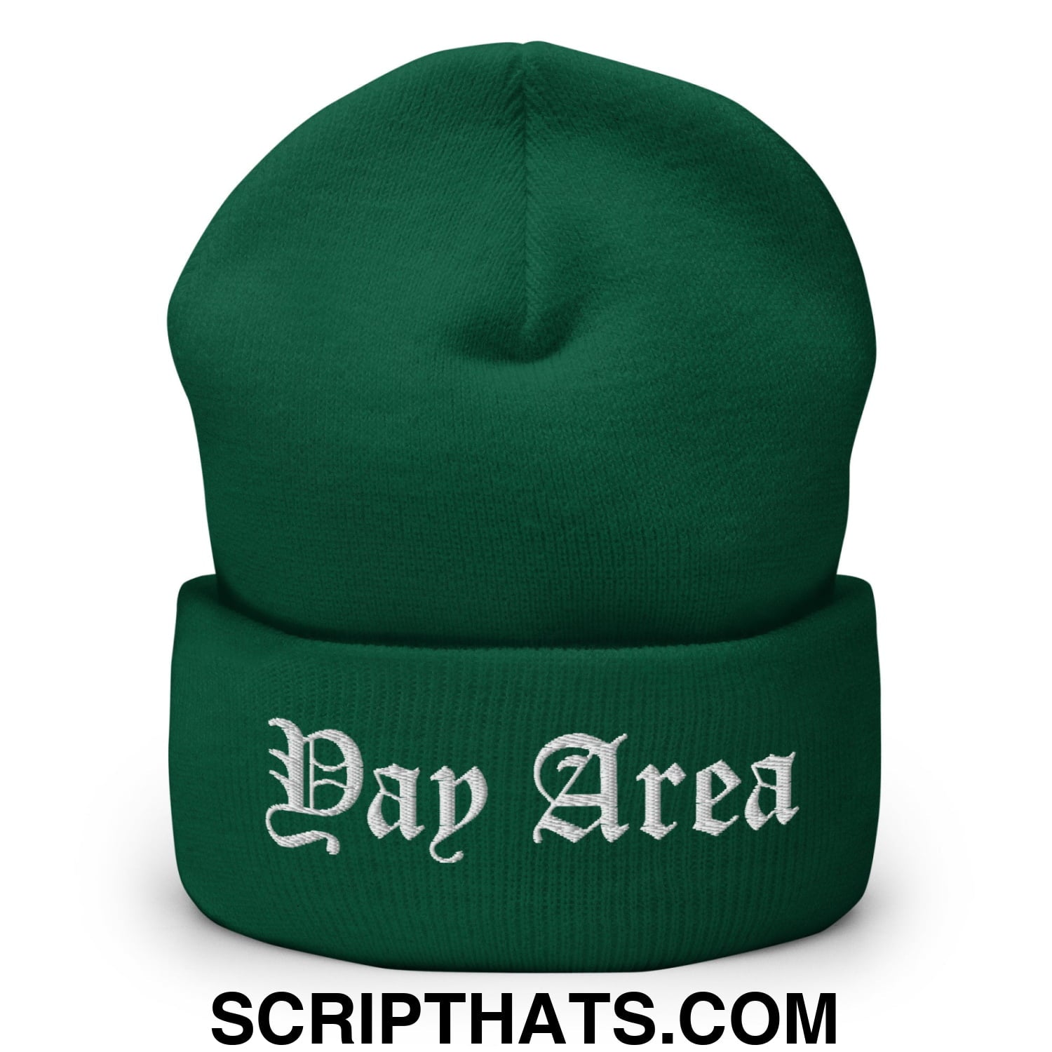 Yay Area Old English Embroidered Knit Cuffed Beanie Spruce