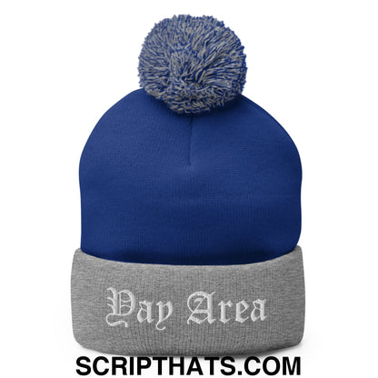 Yay Area Old English Embroidered Knit Pom Pom Beanie Royal Heather Grey