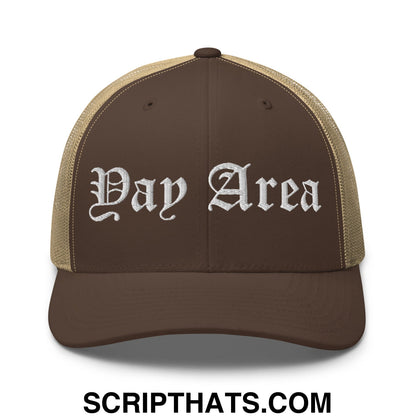 Yay Area Old English Embroidered Mesh Trucker Hat Brown Khaki