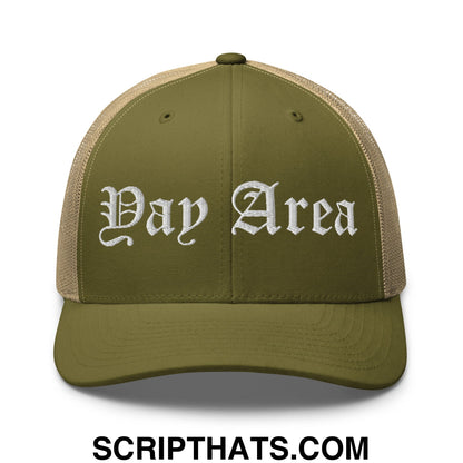 Yay Area Old English Embroidered Mesh Trucker Hat Moss Khaki