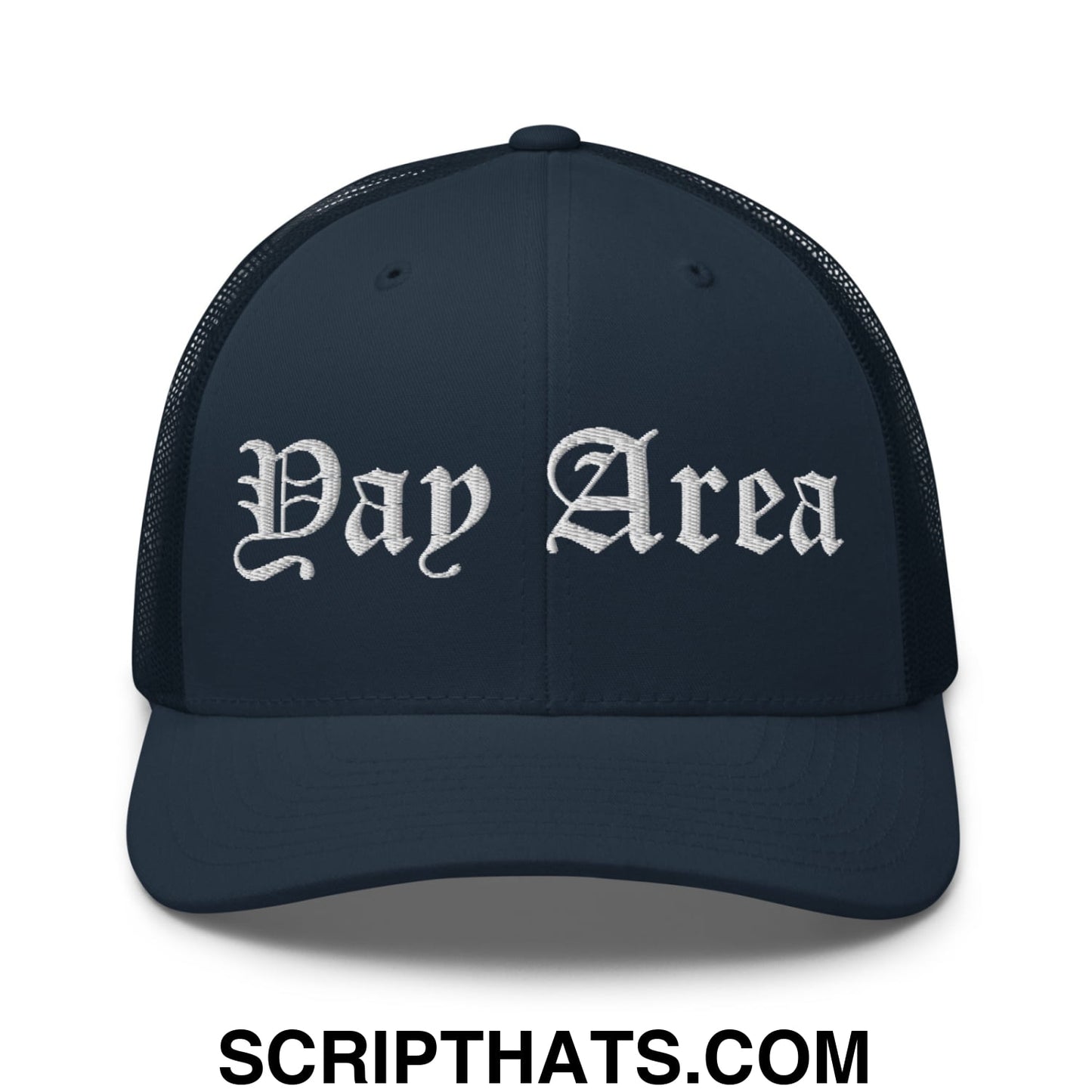 Yay Area Old English Embroidered Mesh Trucker Hat Navy