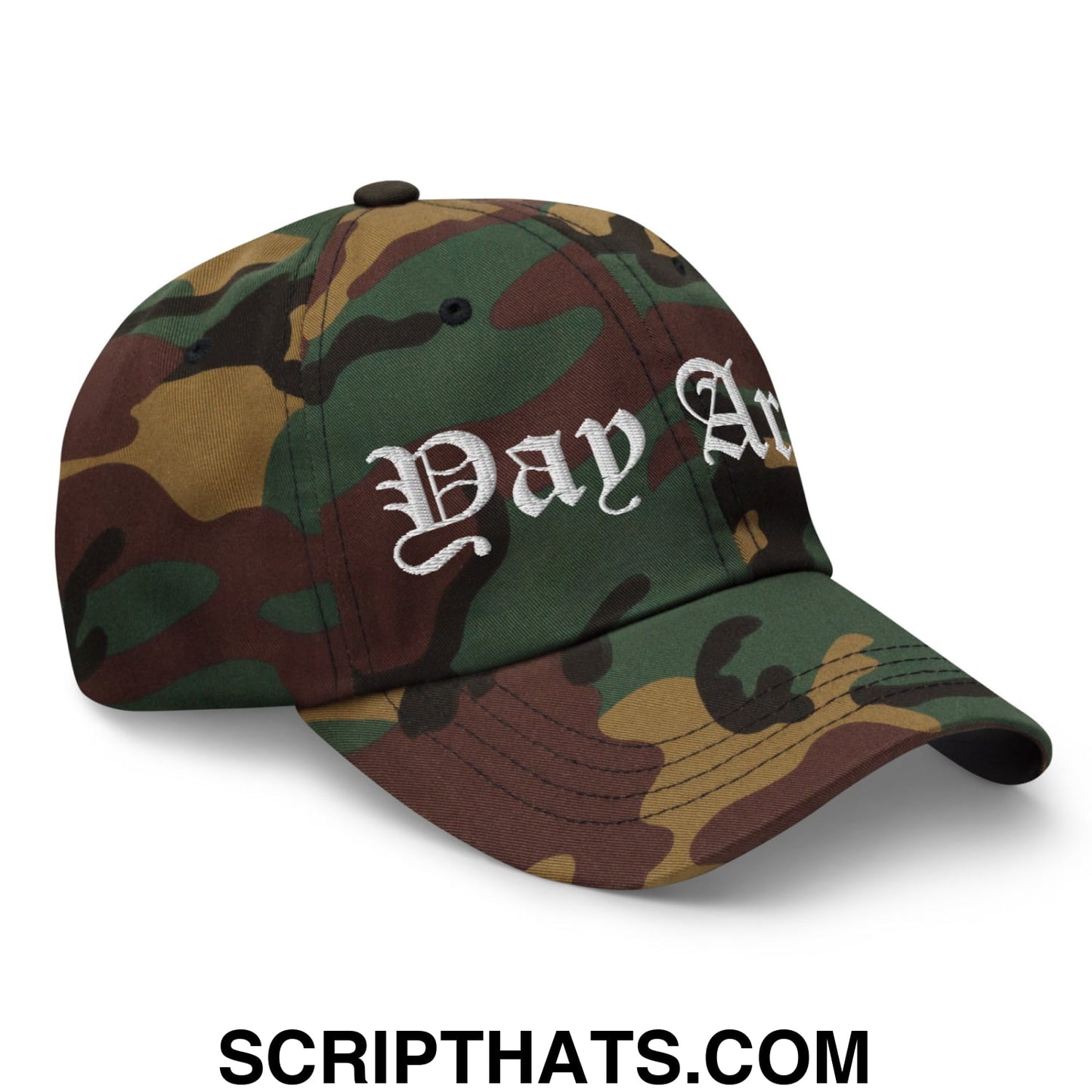 Yay Area Old English Embroidered Unstructured Dad Hat Green Camo