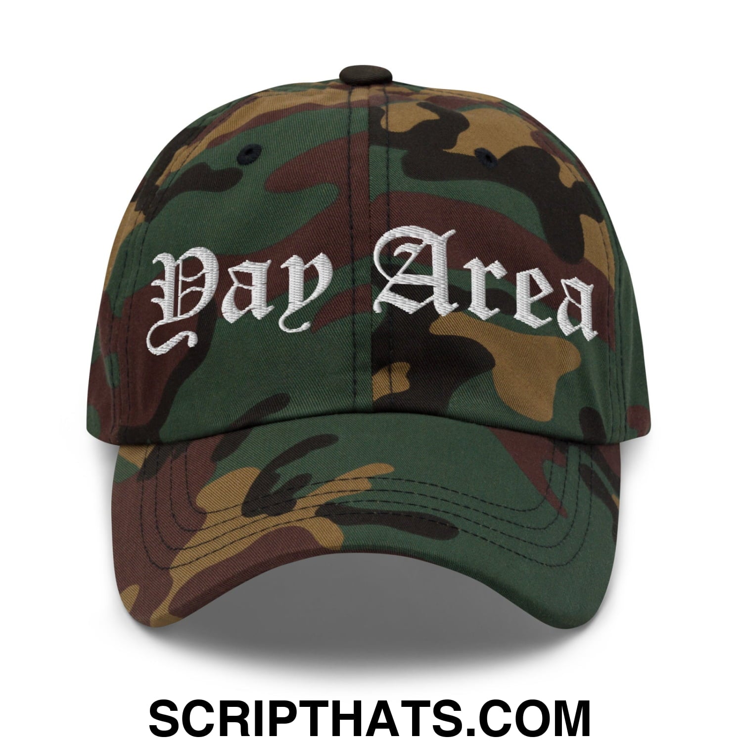 Yay Area Old English Embroidered Unstructured Dad Hat Green Camo