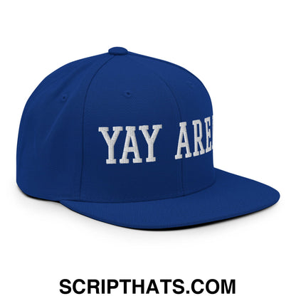 Yay Area Varsity College Block Embroidered Flat Bill Brim Snapback Hat Royal Blue