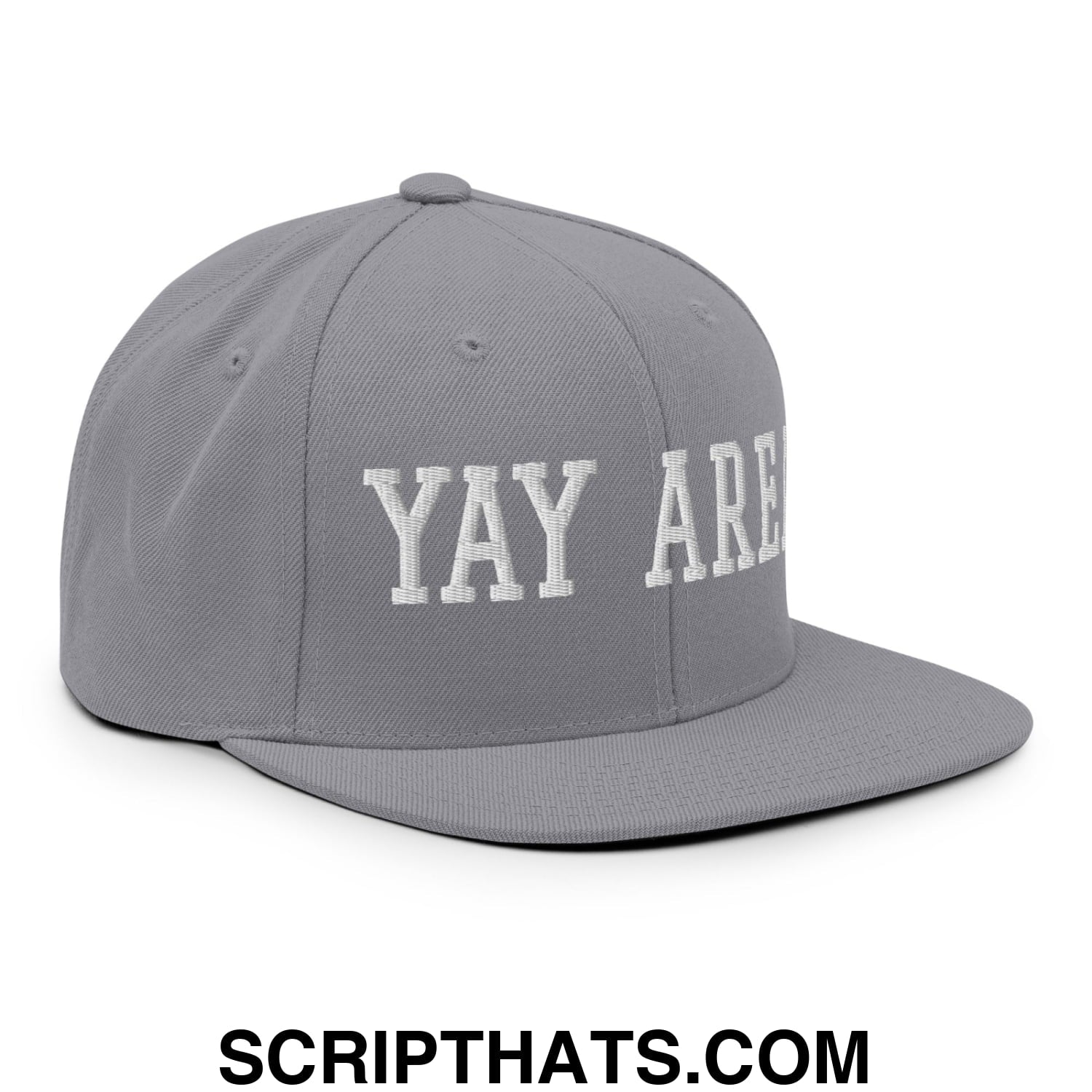 Yay Area Varsity College Block Embroidered Flat Bill Brim Snapback Hat Silver