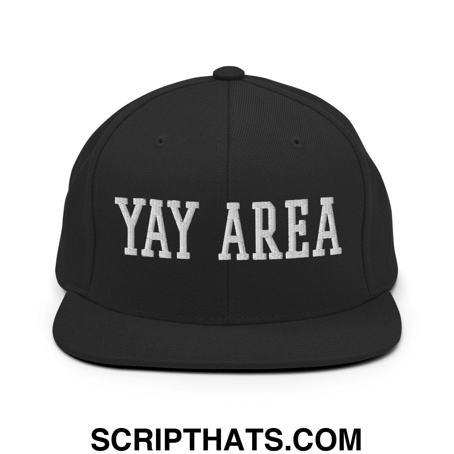 Yay Area Varsity College Block Embroidered Flat Bill Brim Snapback Hat Black