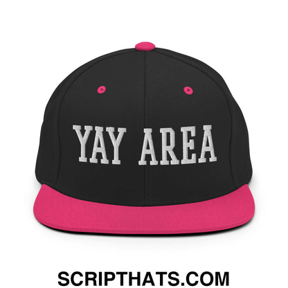 Yay Area Varsity College Block Embroidered Flat Bill Brim Snapback Hat Black Neon Pink