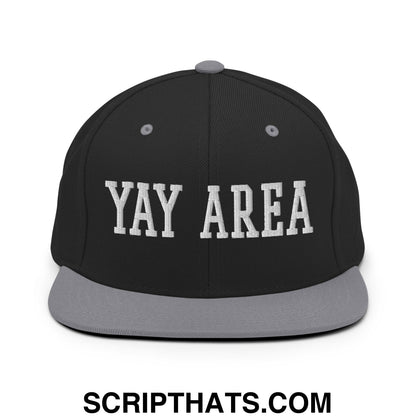Yay Area Varsity College Block Embroidered Flat Bill Brim Snapback Hat Black Silver