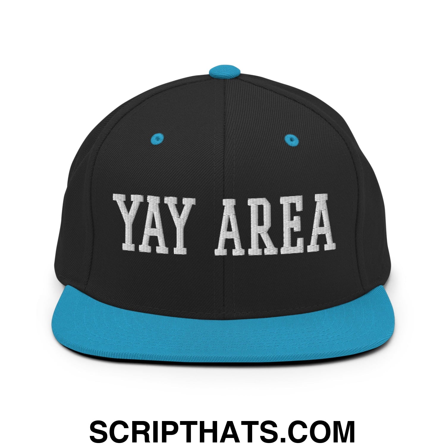 Yay Area Varsity College Block Embroidered Flat Bill Brim Snapback Hat Black Teal