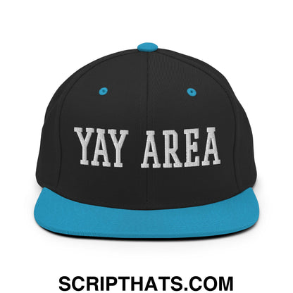 Yay Area Varsity College Block Embroidered Flat Bill Brim Snapback Hat Black Teal