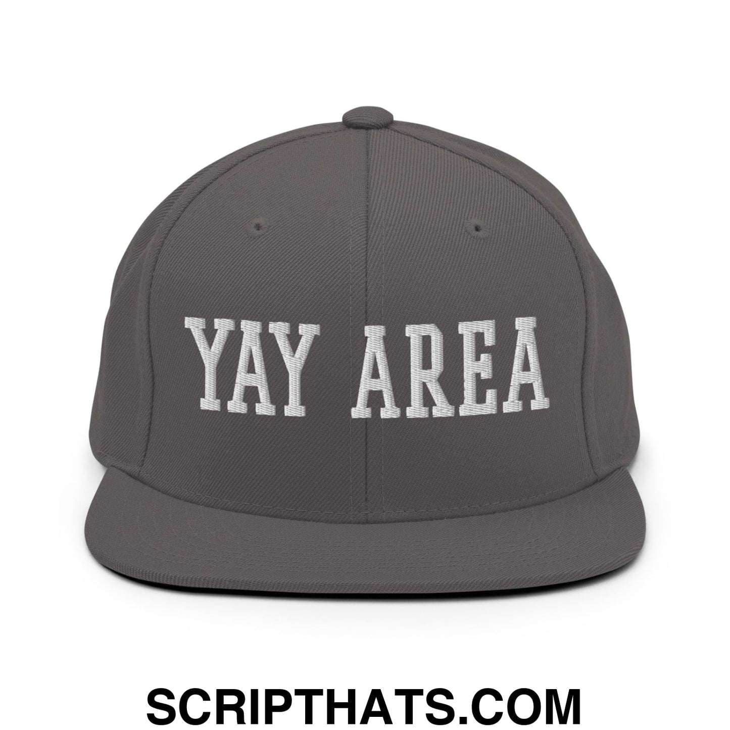 Yay Area Varsity College Block Embroidered Flat Bill Brim Snapback Hat Dark Grey