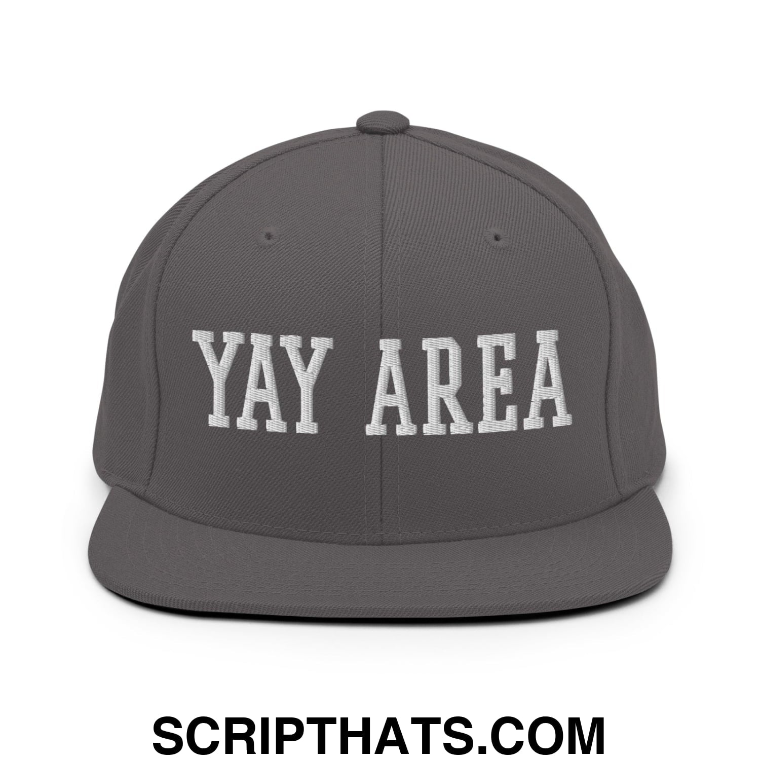Yay Area Varsity College Block Embroidered Flat Bill Brim Snapback Hat Dark Grey