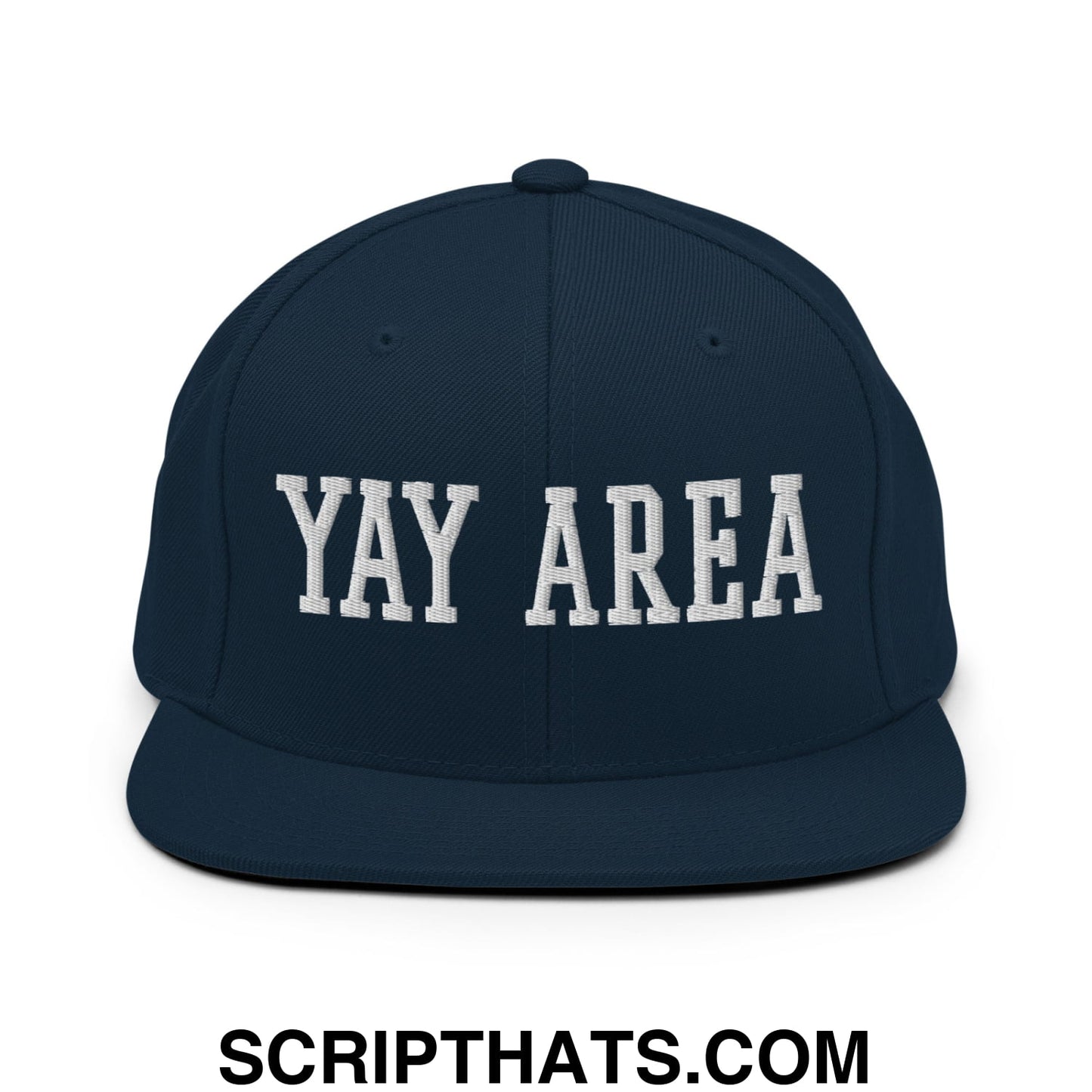 Yay Area Varsity College Block Embroidered Flat Bill Brim Snapback Hat Dark Navy
