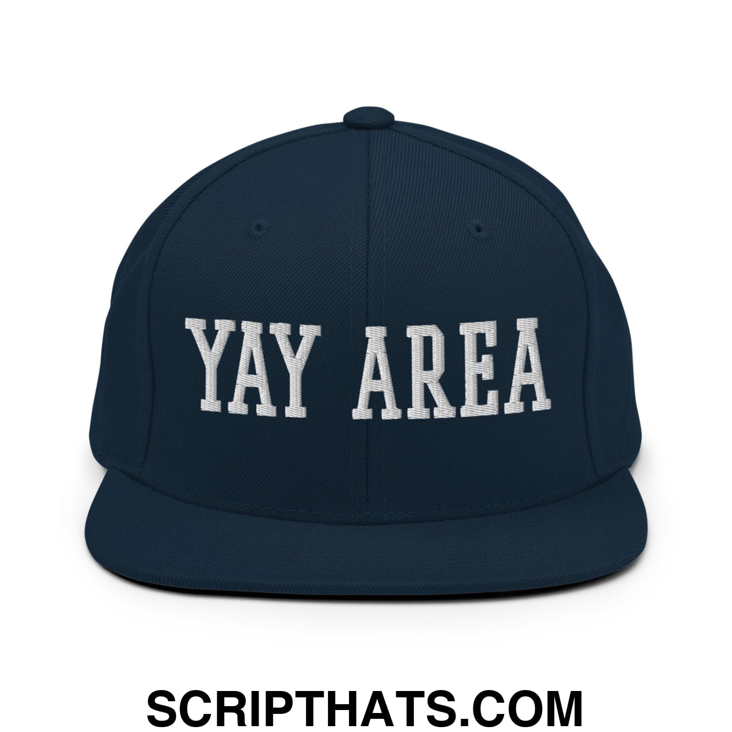 Yay Area Varsity College Block Embroidered Flat Bill Brim Snapback Hat Dark Navy