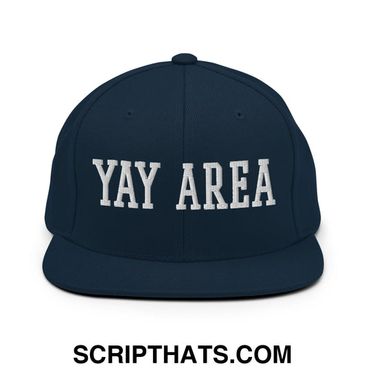 Yay Area Varsity College Block Embroidered Flat Bill Brim Snapback Hat Dark Navy