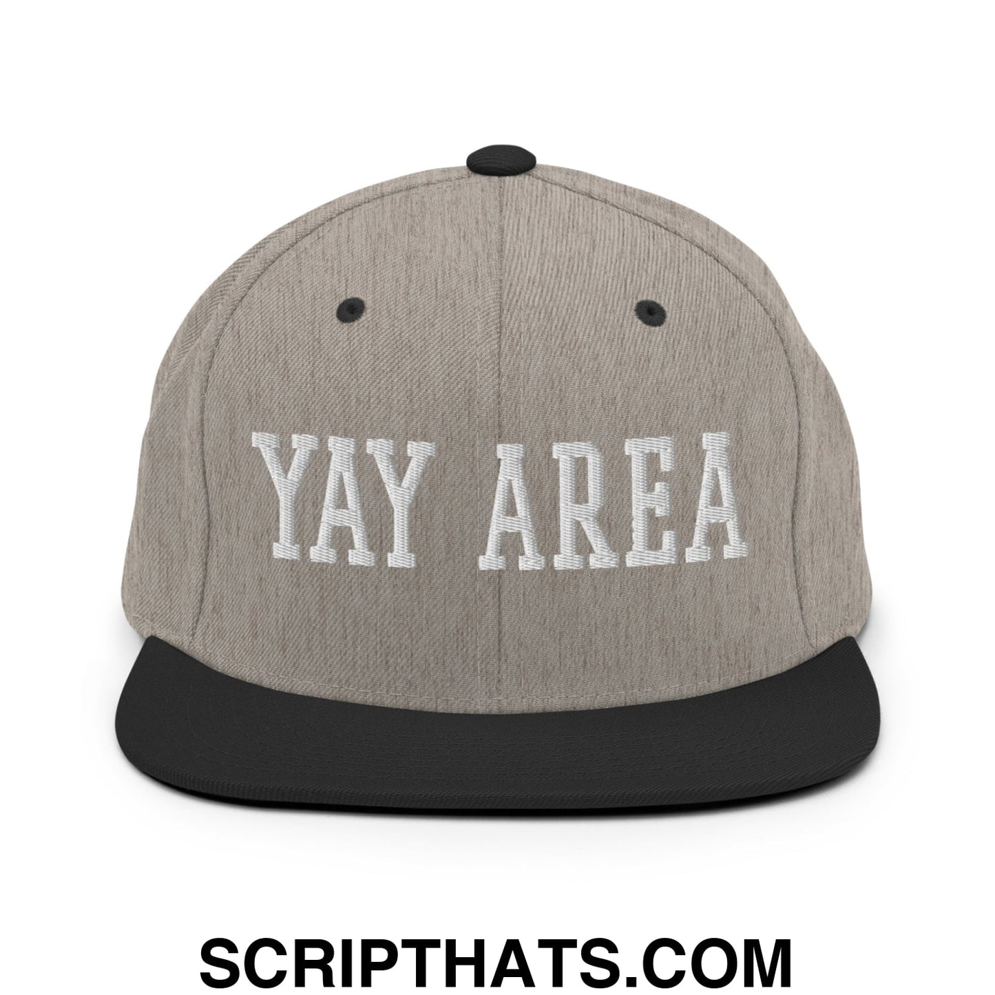Yay Area Varsity College Block Embroidered Flat Bill Brim Snapback Hat Heather Black