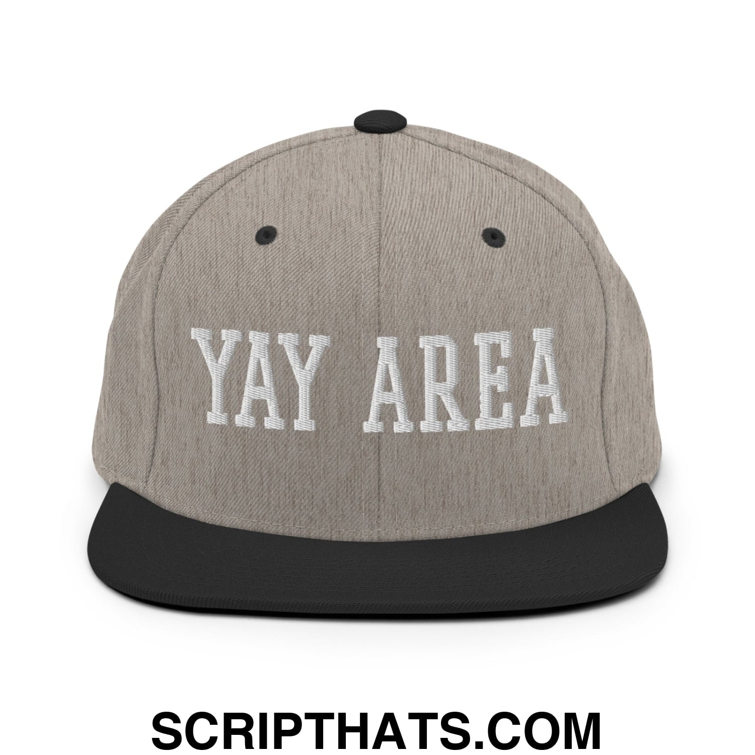 Yay Area Varsity College Block Embroidered Flat Bill Brim Snapback Hat Heather Black