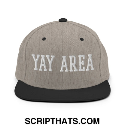 Yay Area Varsity College Block Embroidered Flat Bill Brim Snapback Hat Heather Black