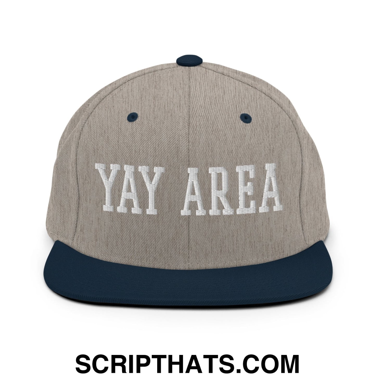 Yay Area Varsity College Block Embroidered Flat Bill Brim Snapback Hat Heather Grey Navy