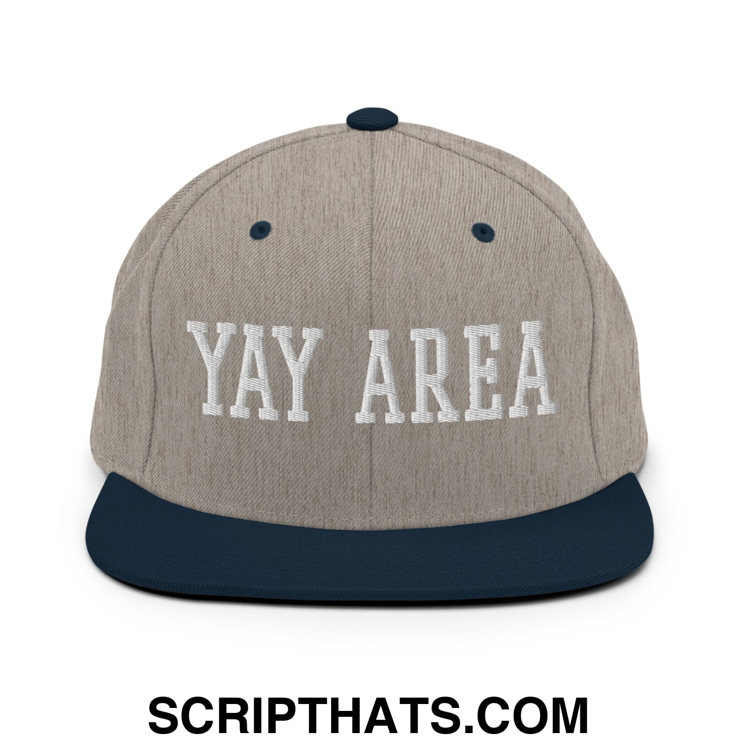 Yay Area Varsity College Block Embroidered Flat Bill Brim Snapback Hat Heather Grey Navy
