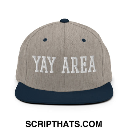 Yay Area Varsity College Block Embroidered Flat Bill Brim Snapback Hat Heather Grey Navy
