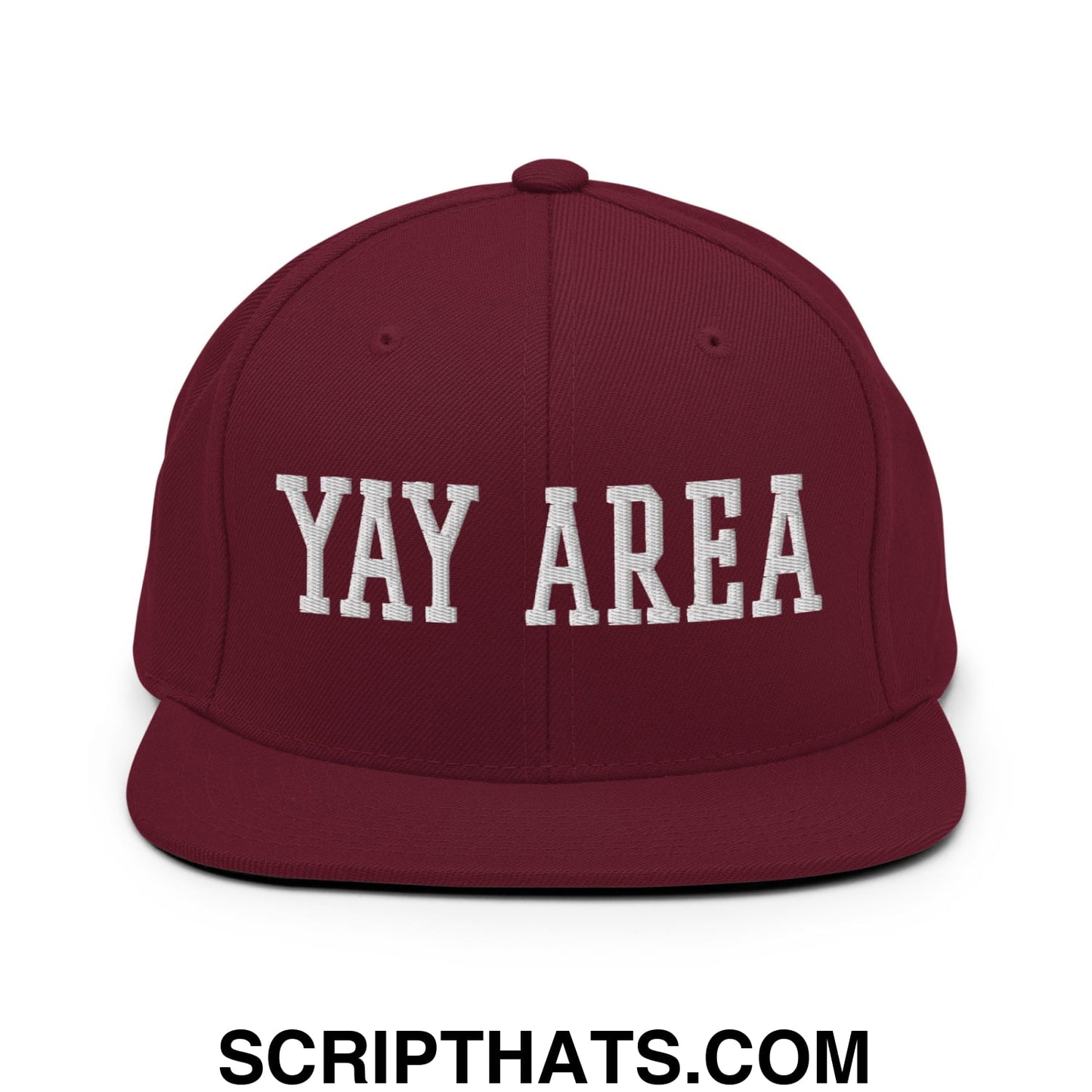 Yay Area Varsity College Block Embroidered Flat Bill Brim Snapback Hat Maroon