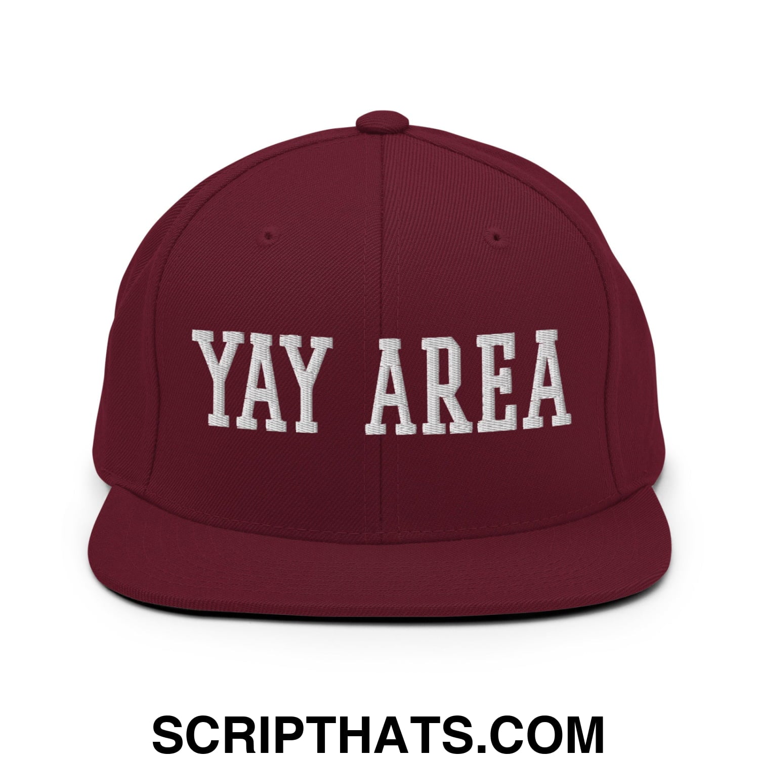 Yay Area Varsity College Block Embroidered Flat Bill Brim Snapback Hat Maroon