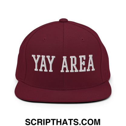 Yay Area Varsity College Block Embroidered Flat Bill Brim Snapback Hat Maroon