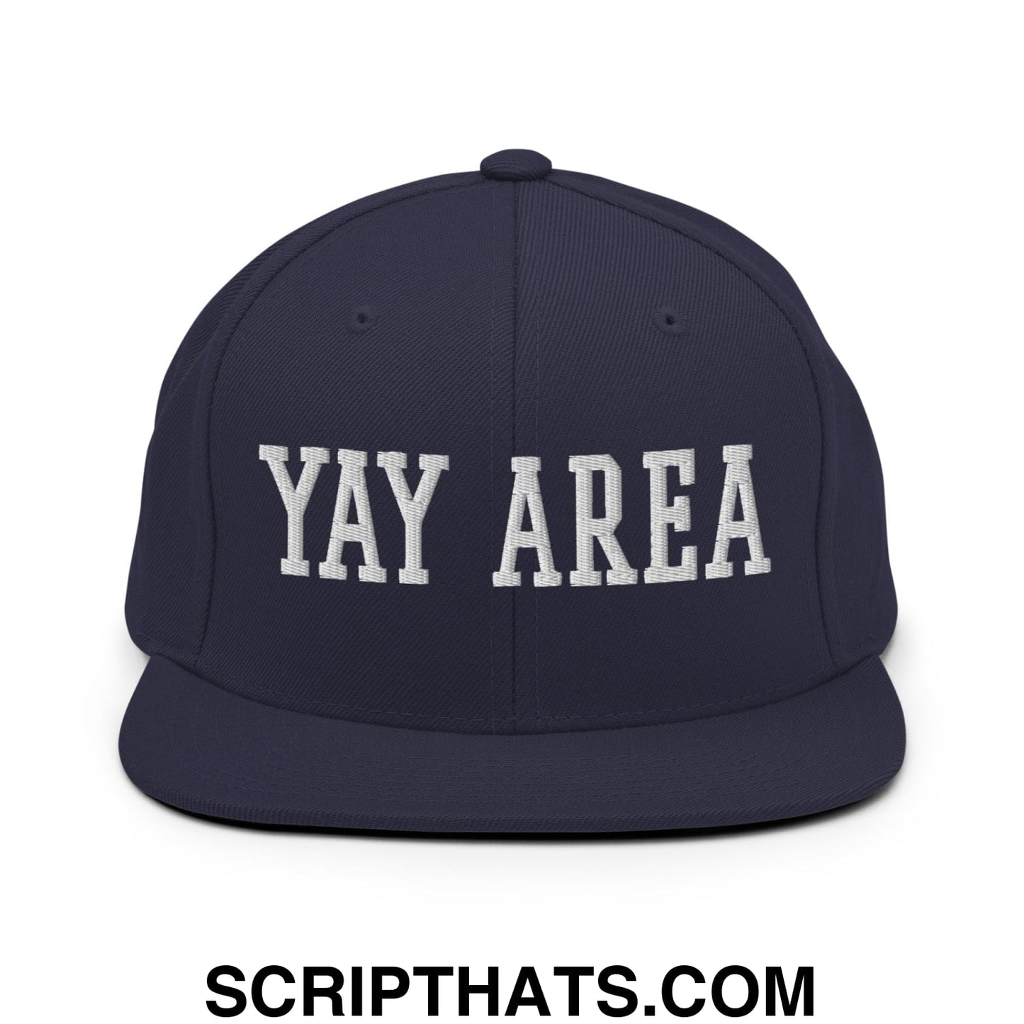 Yay Area Varsity College Block Embroidered Flat Bill Brim Snapback Hat Navy