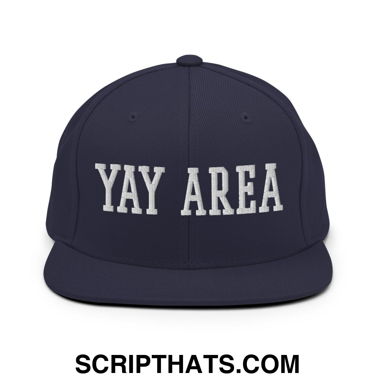 Yay Area Varsity College Block Embroidered Flat Bill Brim Snapback Hat Navy