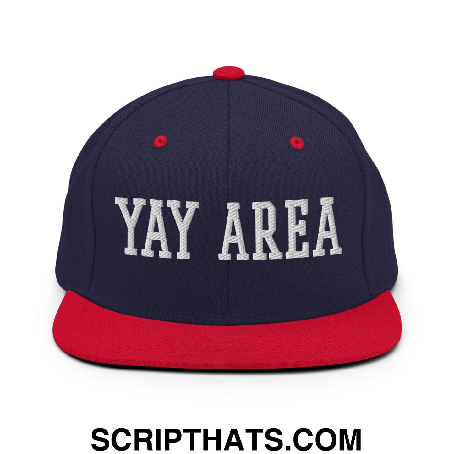 Yay Area Varsity College Block Embroidered Flat Bill Brim Snapback Hat Navy Red