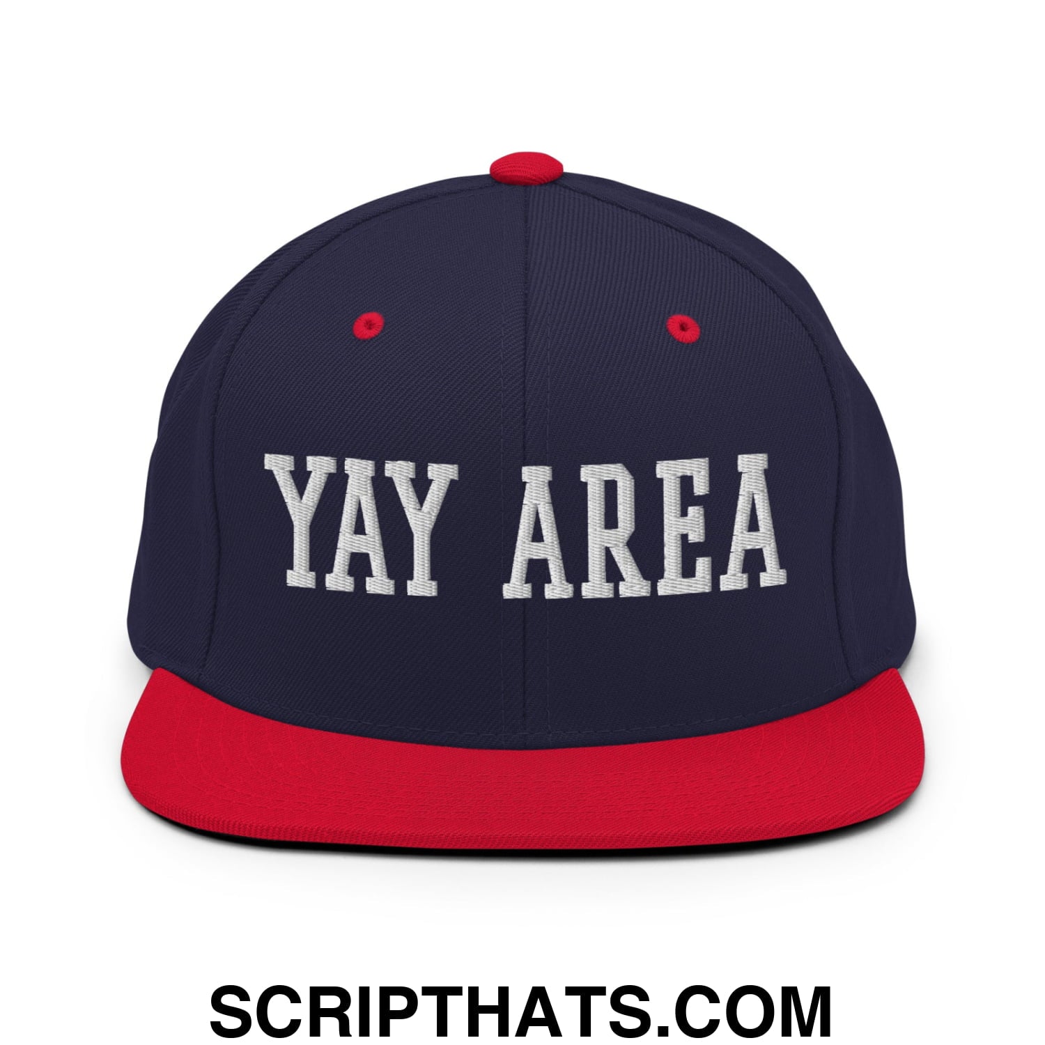 Yay Area Varsity College Block Embroidered Flat Bill Brim Snapback Hat Navy Red