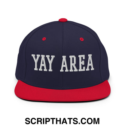Yay Area Varsity College Block Embroidered Flat Bill Brim Snapback Hat Navy Red