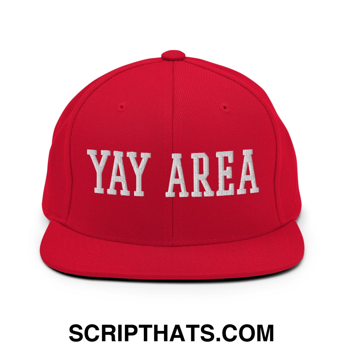 Yay Area Varsity College Block Embroidered Flat Bill Brim Snapback Hat Red