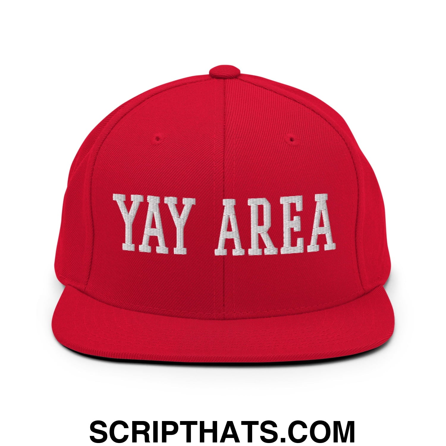 Yay Area Varsity College Block Embroidered Flat Bill Brim Snapback Hat Red