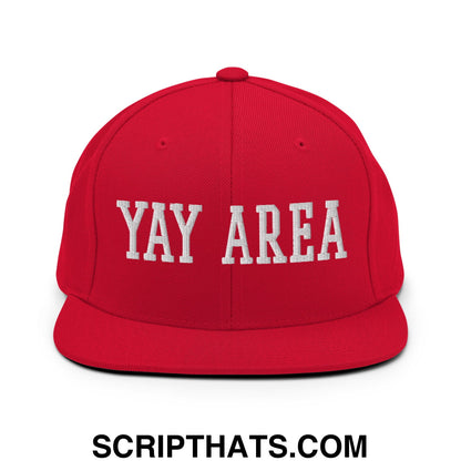 Yay Area Varsity College Block Embroidered Flat Bill Brim Snapback Hat Red