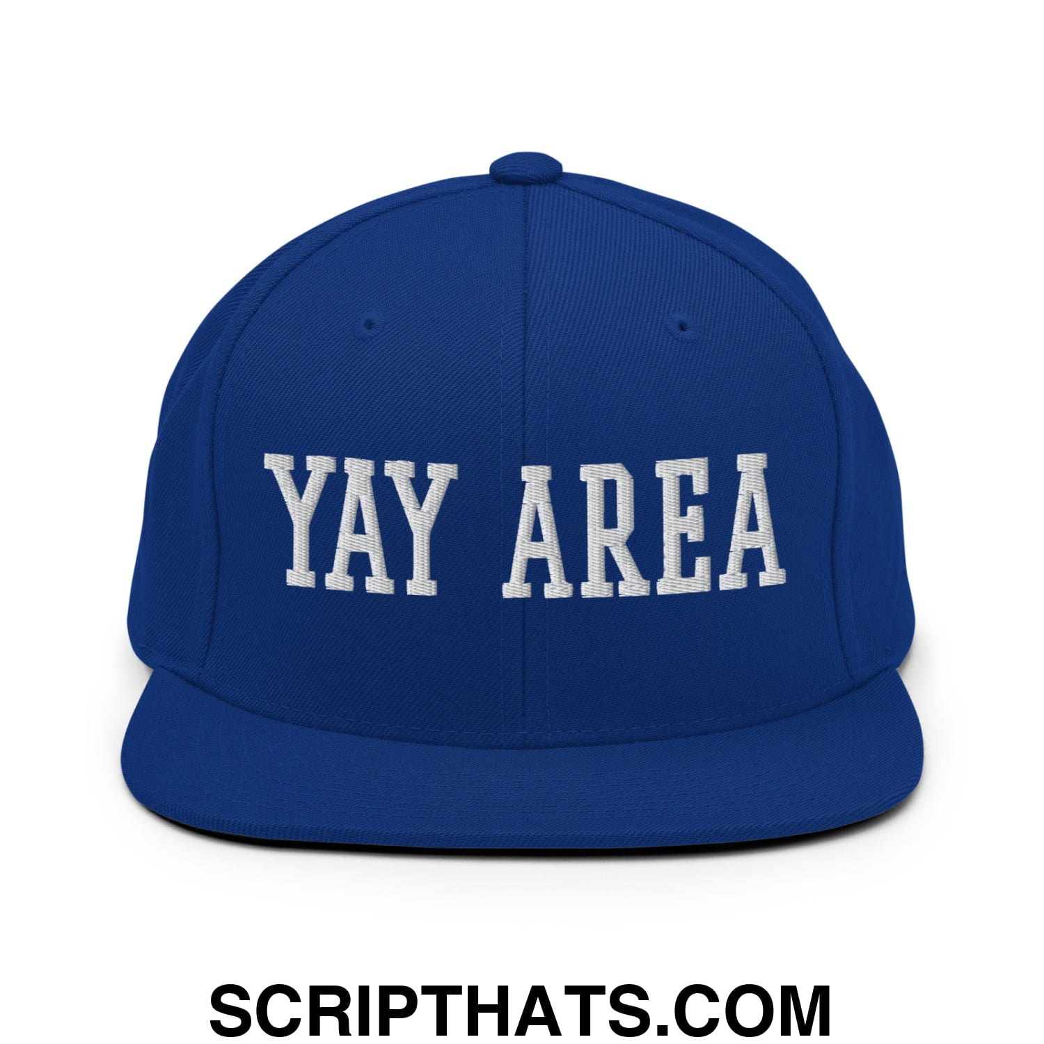 Yay Area Varsity College Block Embroidered Flat Bill Brim Snapback Hat Royal Blue
