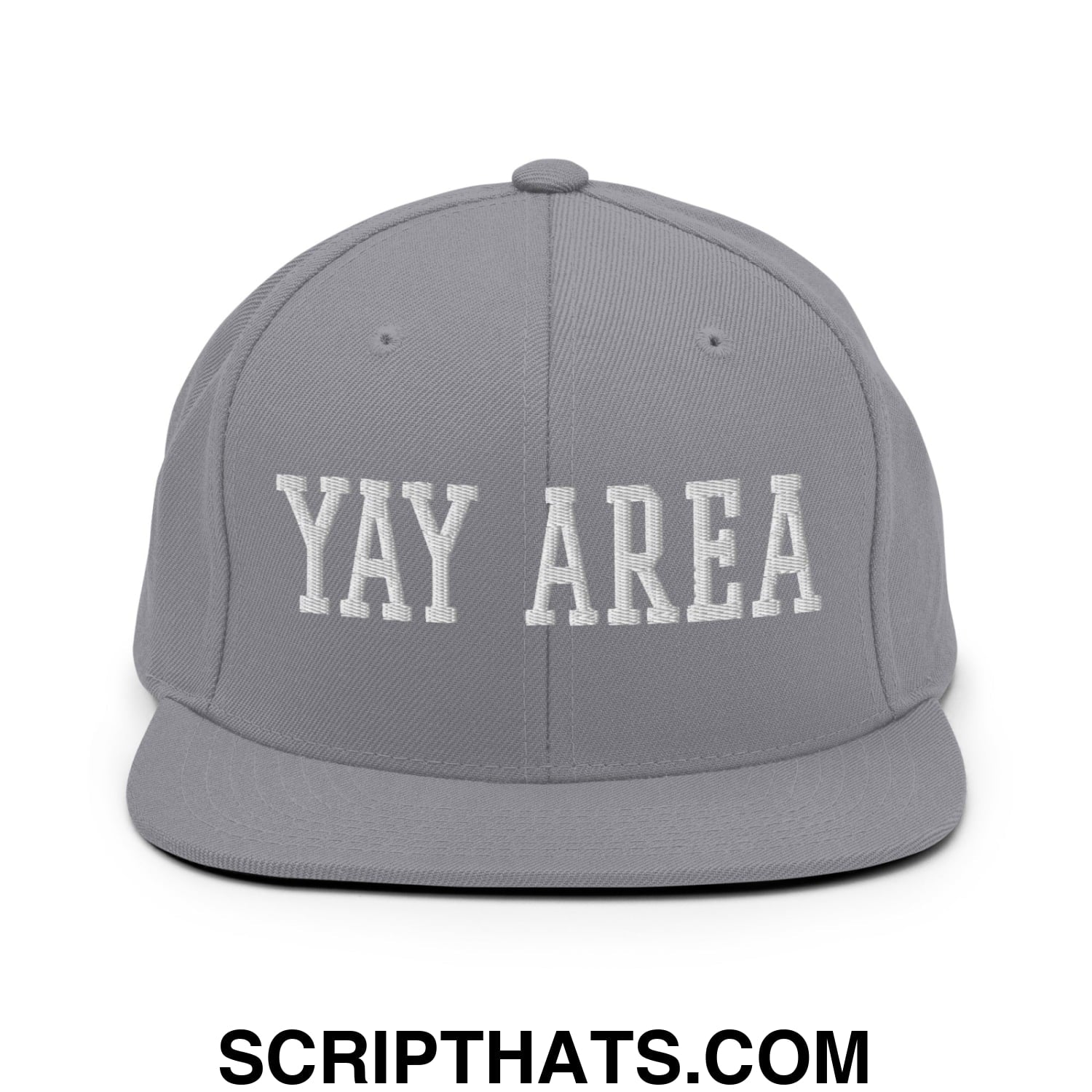 Yay Area Varsity College Block Embroidered Flat Bill Brim Snapback Hat Silver