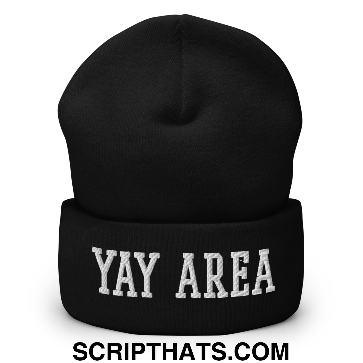 Yay Area Varsity College Block Embroidered Knit Cuffed Beanie Black