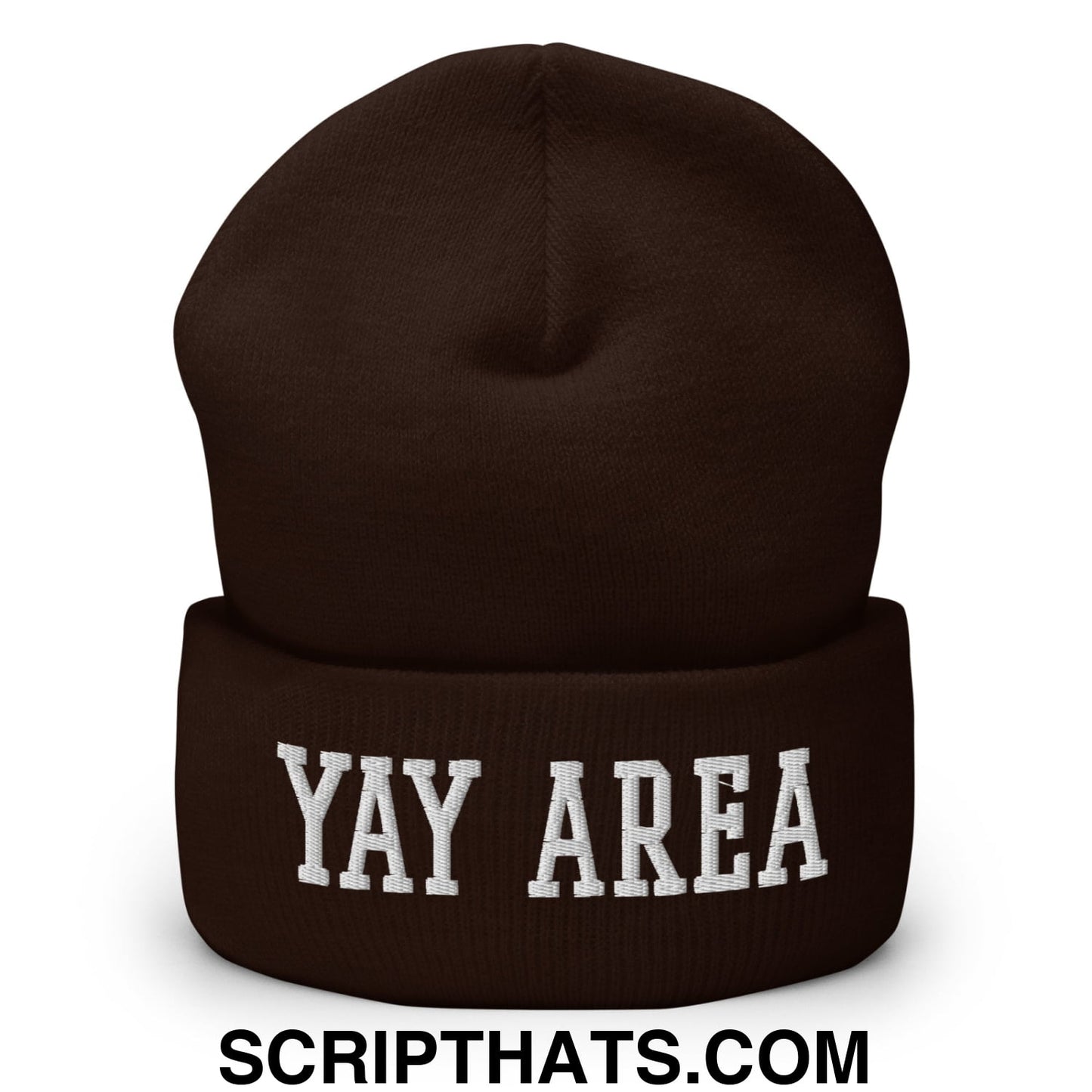 Yay Area Varsity College Block Embroidered Knit Cuffed Beanie Brown