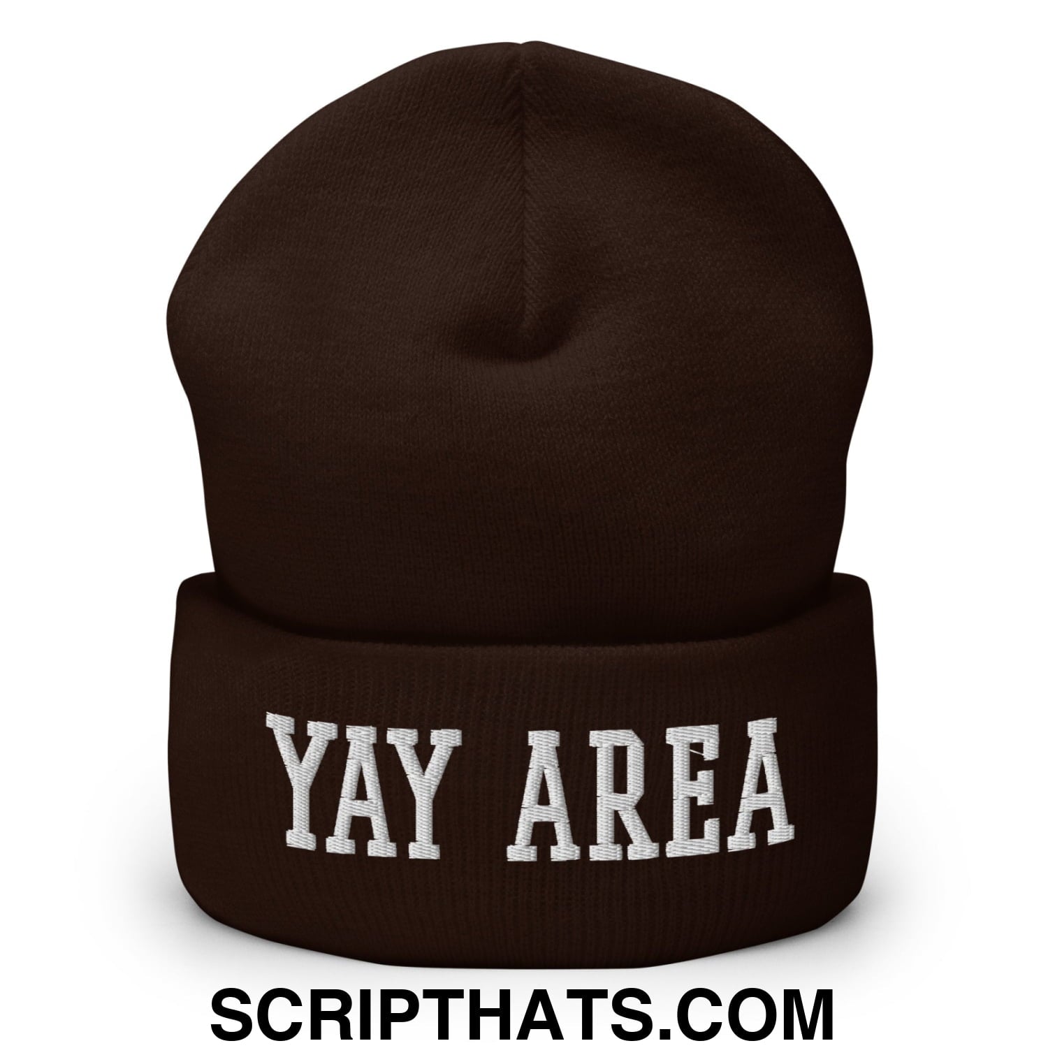 Yay Area Varsity College Block Embroidered Knit Cuffed Beanie Brown