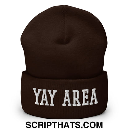 Yay Area Varsity College Block Embroidered Knit Cuffed Beanie Brown