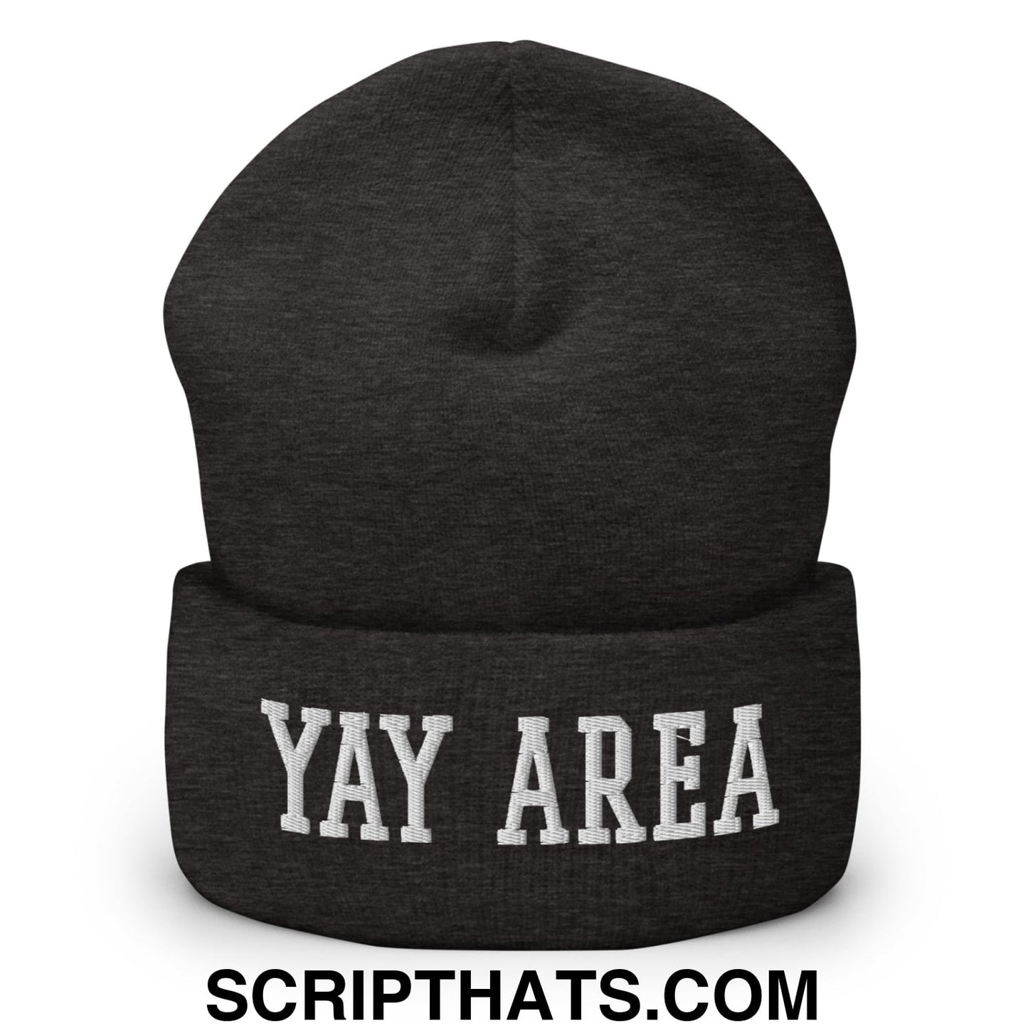 Yay Area Varsity College Block Embroidered Knit Cuffed Beanie Dark Grey